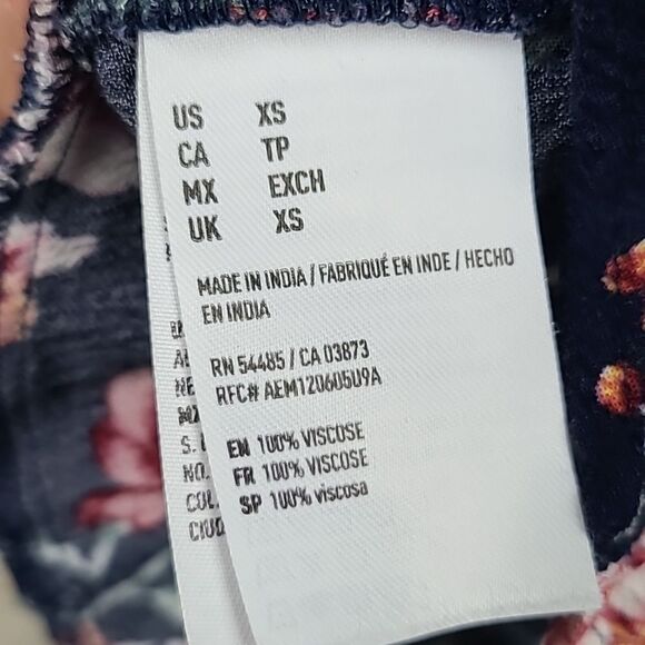 American Eagle Blue Floral Romper Long Bell Sleeve Boho Rose Crepe Cinch V-Neck - Picture 7 of 13